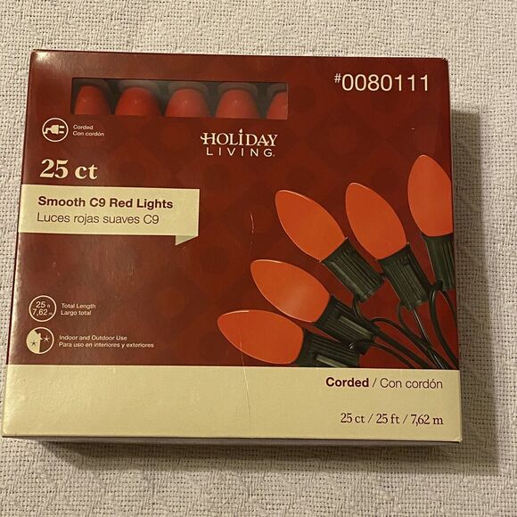 Holiday Living Other - Holiday Living 25ct Ceramic Red C9 Christmas Lights Corded Indoor /Outdoor New